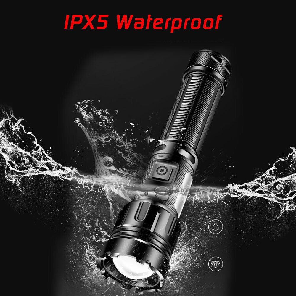 Rechargeable LED Tactical Flashlight - 1000000 Lumens Super Bright, Zoomable, COB Side Light & Power Bank Function
